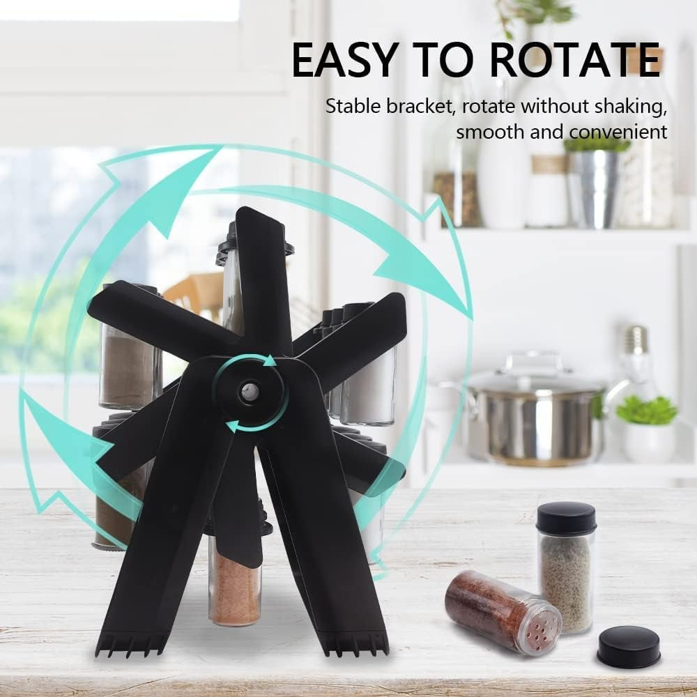 360° Rotating Spice Rack Organizer – 16 Lead-Free Glass Jars with Sprinkle Lids | Countertop Kitchen Storage – UAE