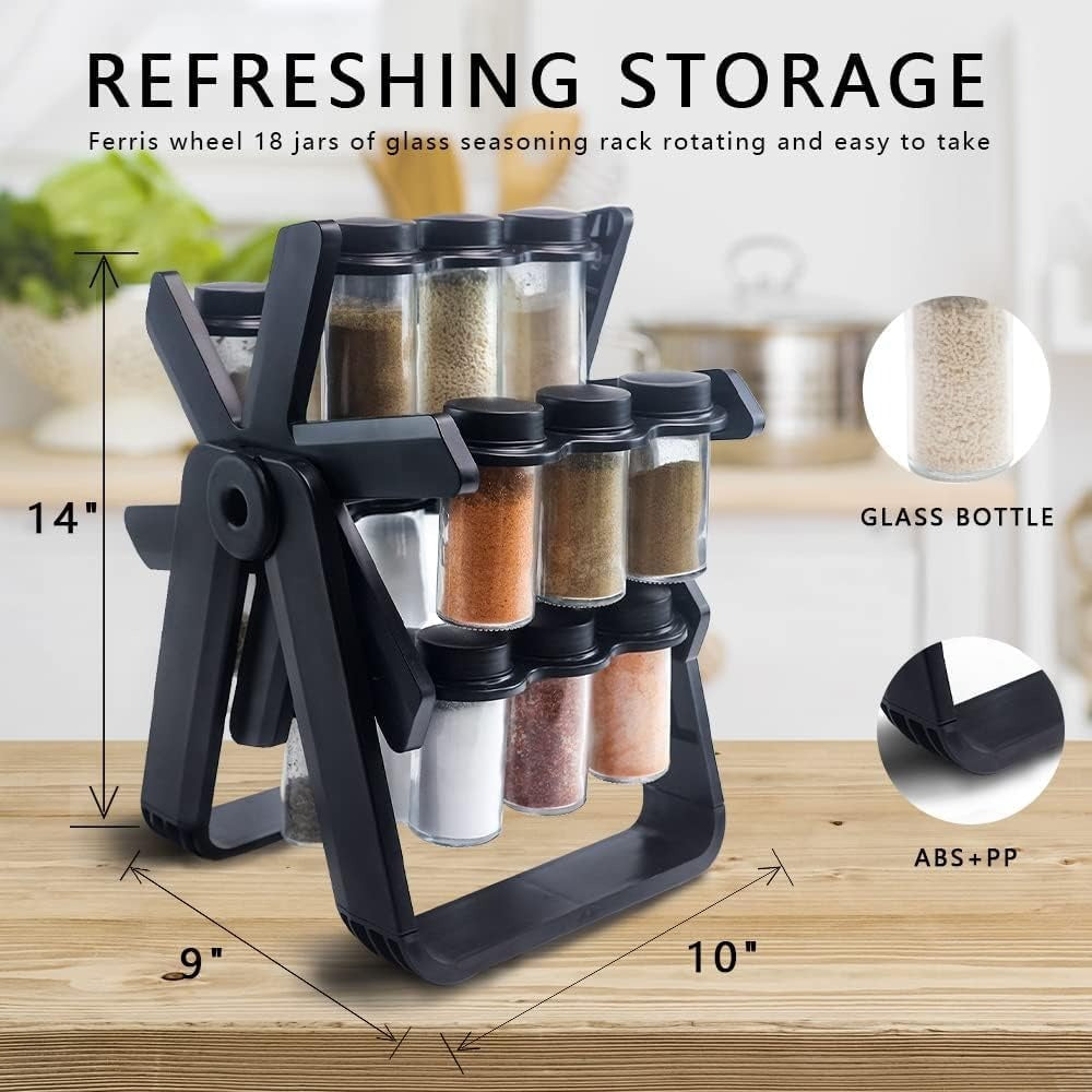 360° Rotating Spice Rack Organizer – 16 Lead-Free Glass Jars with Sprinkle Lids | Countertop Kitchen Storage – UAE